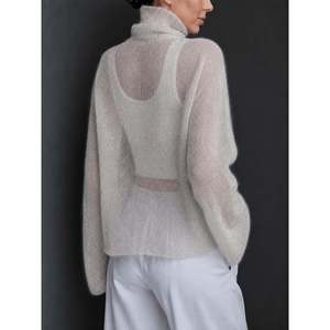 เสื้อสเวตเตอร์คอสูงแขนยาวสีขาว เสื้อถักสำหรับผู้หญิง - Product Image 4