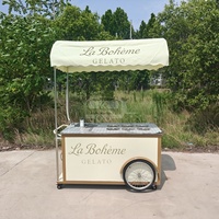 Chariot à glaces commercial en acier inoxydable, chariot de vente mobile avec évier pour se laver les mains