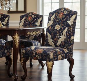 Tissu d'ameublement imprimé fleurs et grues de qualité supérieure au mètre – Motif élégant oiseaux et fleurs pour fauteuil - Product Image 3