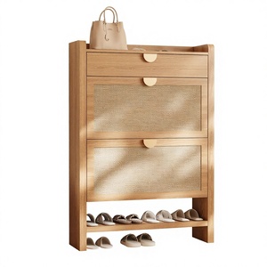 Shoe Storage <strong>Cabinet</strong> 3 Shelves Adjustable Shelves Narrow Free Standing Shoe Organizer Entryway/<strong>Hallway</strong>/Closet Natural Oak - Product Image 1