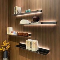 Étagère flottante carrée moderne noire pour TV murale avec support de lumières LED robuste