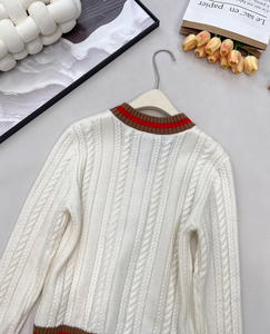 Pull élégant pour femme en tricot torsadé à col en V, bordure côtelée contrastante, manches longues, style décontracté preppy - Product Image 6