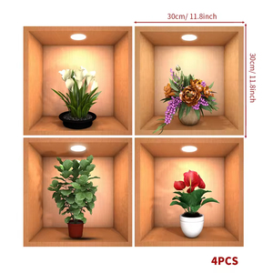 Set di 4 <span class=keywords><strong>Adesivi</strong></span> <span class=keywords><strong>Murali</strong></span> in PVC Personalizzati con Vasi e Piante per Soggiorno e Camera da Letto, Stile Moderno - Product Image 3