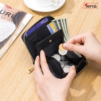 Portefeuille court multifonctionnel en cuir véritable avec fermeture éclair, design japonais de niche, grande capacité, anti-RFID, compact pour pièces de monnaie