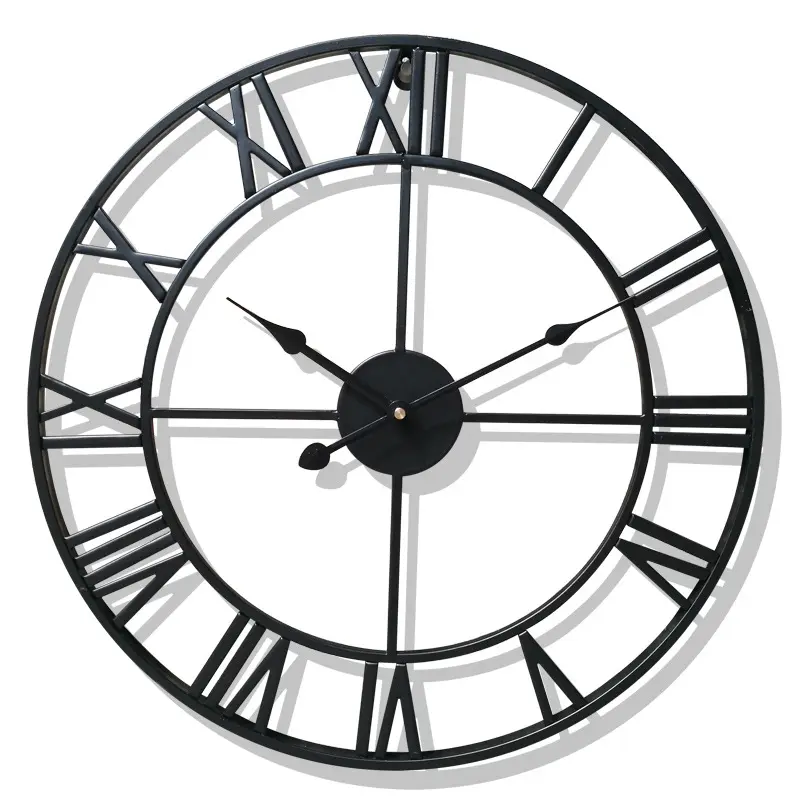 European Industrial Vintage Large Wrought Iron Wall Clock Indoor Silent Battery Operated Metal Decorative Clock