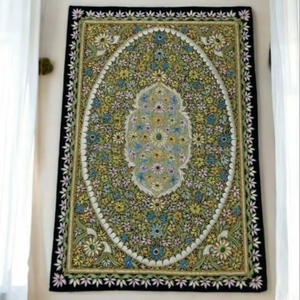 Fabriqué à la main doré Floral Zardozi panneau mural carré velours broderie Art décor maison décorative tenture murale article dans le monde entier - Product Image 1