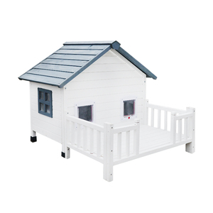 Casa para gatos elevada de madera resistente a la intemperie con balcón para gatos y perros pequeños - Product Image 1