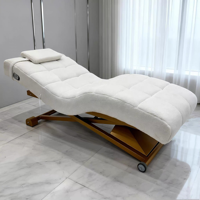 Mobilier de salon de beauté moderne : Table de massage électrique incurvée, lit facial réglable avec cadre en acier inoxydable et oreiller ergonomique en forme de S