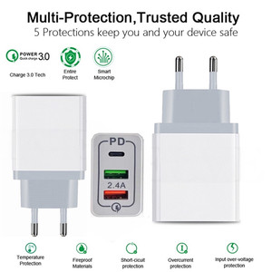 Porta Type-C3 PD tipo <span class=keywords><strong>C</strong></span> USB <span class=keywords><strong>C</strong></span> caricatore adattatore da viaggio + 18W Smart QC 3.0 USB ricarica rapida QC3.0 per <span class=keywords><strong>iPhone</strong></span> samsung Galaxy - Product Image 3
