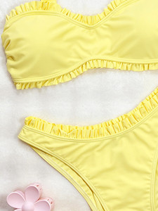 Nuevo Conjunto de 2 Piezas de Spandex/Nylon Sólido, Braguitas Ajustadas con Abertura, Bikini Triangular Estilo Europeo Americano para Mujer, Sexy - Product Image 4