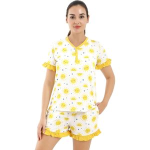 Conjunto de Pijama para Mujer, Manga Corta con Pantalones Cortos, Ropa de Dormir Suave, Ropa Casual para Estar en Casa, Tejido de Viscosa de Bambú - Product Image 1