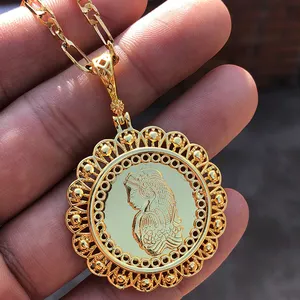 Dubai Gold Color Coin Necklace For Women Girls Ethiopian Jewelry Gold Color Pendant Necklaces Birthday Jewelry Gifts