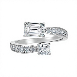 S925 Sterling Silver Emerald Cut Moissanite <b>Ring</b> Adjustable Open Band Wedding Engagement Jewelry for Ladies Bridal Gift Set <b>Ring</b> - Product Image 4