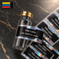 Étiquette autocollante en vinyle holographique personnalisée, étiquette de bouteille autocollante imperméable pour flacon d'échantillon de laboratoire