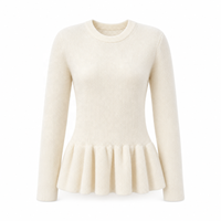 Pull en maille côtelé à manches longues et col peplum pour femme, modèle ODM personnalisé, idéal pour l'automne et l'hiver