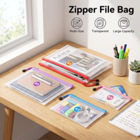 Pochette de rangement multifonctionnelle en PVC transparent avec fermeture éclair, portable et durable, idéale pour les fournitures de bureau et les puzzles