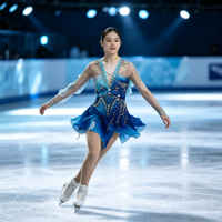 Robe de patinage artistique bleu dégradé avec strass, dos en V profond, manches longues, maille, costume de compétition de patinage sur glace, personnalisable
