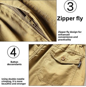 Pantalones Cortos Cargo Elásticos Capri para Hombre, Personalizados por el Fabricante, 3/4 <span class=keywords><strong>de</strong></span> Largo, <span class=keywords><strong>de</strong></span> Algodón, Sólidos, Ecológicos, Antiarrugas, Casuales, con Múltiples Bolsillos - Product Image 6