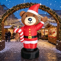 Ours de Noël gonflable agitant la patte avec combinaison rouge et canne en sucre pour la décoration extérieure de jardin et de magasin, accessoire d'ambiance festive