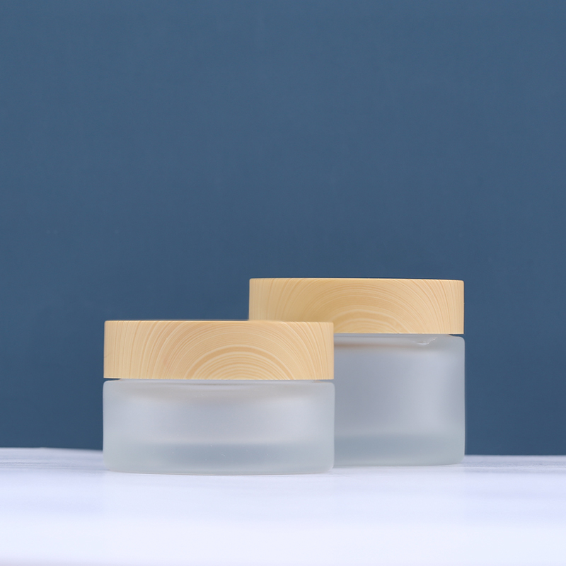 wholesale 30ml 50ml white glass jar cosmetic cream face cream jars with bamboo lid round clear frosted body