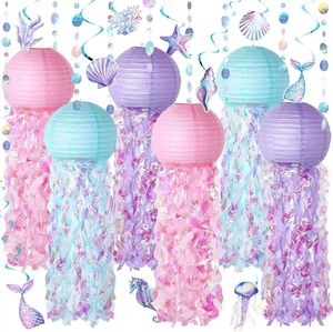 Décoration d'anniversaire sirène, lanterne en papier méduse rose, lavande, bleue, lanterne suspendue pour fête prénatale sirène, thème océan - Product Image 6