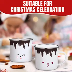 Tazas de esmalte de barra de cacao caliente con asas Tazas de café de Navidad Taza de esmalte de temporada de 12 oz