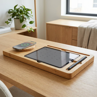 Tapis de bureau tout-en-un en bambou avec chargeur sans fil Qi, support professionnel pour tablette et plateau organisateur de papeterie – Nouveauté