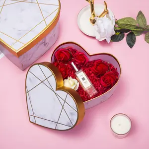 Kotak kemasan kertas coklat 3 in 1 kotak hadiah bentuk hati kardus kustom kotak hadiah bunga Hari valentine romantis