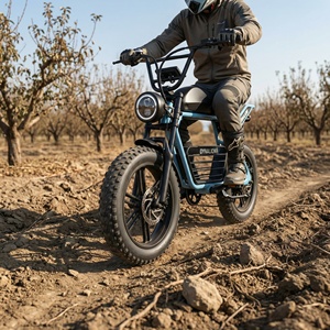 <span class=keywords><strong>Vélo</strong></span> <span class=keywords><strong>électrique</strong></span> tout-terrain robuste de style Scrambler avec freins à disque hydrauliques, idéal pour l'entretien des vergers et les allées - Product Image 2
