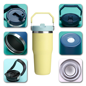 แก้วน้ำเก็บความร้อนสุญญากาศสแตนเลสขนาด 20 ออนซ์ พร้อมฝาปิดแบบมีหูจับและหลอดดูดแบบพับได้ - Product Image 4