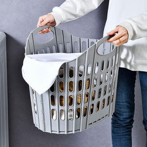 Panier à linge pliable en forme de polygone, type autoportant, organisateur de vêtements multifonctionnel pour chambre et salle de bain, rose et bleu - Product Image 5