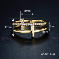 Kadınlar için Çift Çapraz Ajurlu Yüzük, 8mm, Şeffaf Taşlı Minimalist Stil, Beyaz Altın ve Altın Tonları