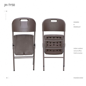 Rattan <span class=keywords><strong>marrone</strong></span> bianco da esterno con gambe in metallo sedia pieghevole in plastica soffiata - Product Image 2