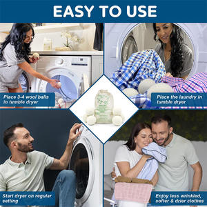 環境にやさしい手作りの7cmウールフェルトドライヤーボールナチュラルウール効果的なクリーニングランドリールームウェットドライ使用XLサイズより大きな負荷 - Product Image 6