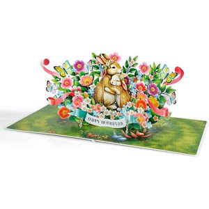 Rabbit Mum 3D Pop up Mother's Day Card with Flowers Digital Printing <b>Matte</b> <b>Varnishing</b> Paper for Wife Girl Sister - Product Image 6