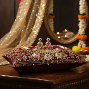 Ensemble de collier ras du cou plaqué or pierre Kundan et perle Meenakari 10574080 Parure de bijoux fins - Product Image 3