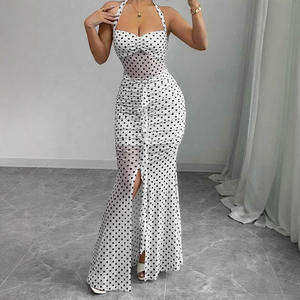 Verano mujer Maxi vestidos nueva ropa de calle moda estampado Halter Split Casual Slim vestido Sexy espalda descubierta pecho bajo cuello en V señora vestido - Product Image 3