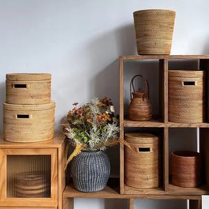 天然手作りラウンドラタン廃棄物バスケット蓋付き工場設計プラントRatanバスケット家庭用収納 & 整理 - Product Image 6