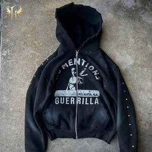 100% algodón de gran tamaño Wide Fit Hoodie DTg Logo Cosido Rayas Diseño Cremallera pesada Sucio Efecto de lavado Sudaderas con capucha - Product Image 2