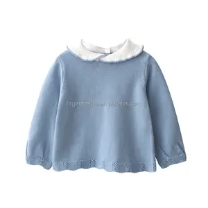 Suéter de cuello vuelto de alta calidad para niños, Jersey de punto con volantes azul claro