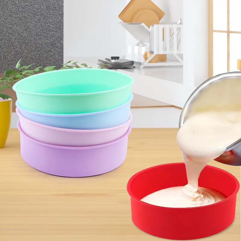 Nướng 4 6 8 10inch Silicone bánh khuôn tròn rửa sạch Silicone khuôn món tráng miệng lò nướng đồ dùng OPP Túi Silicone khuôn 10pcs