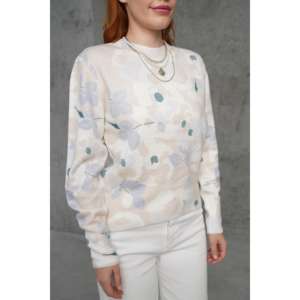 Suéteres de Punto con Estampado Digital al por Mayor para Mujer, Casuales, Manga Larga, Anti-Pilling, Color Beige - Product Image 1