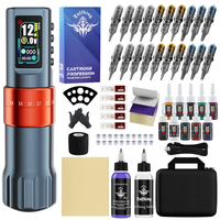 Verstelbare draadloze tattoo-machinekit van aluminiumlegering met dubbele batterij, geschikt voor beginners, met 1,47-inch scherm.