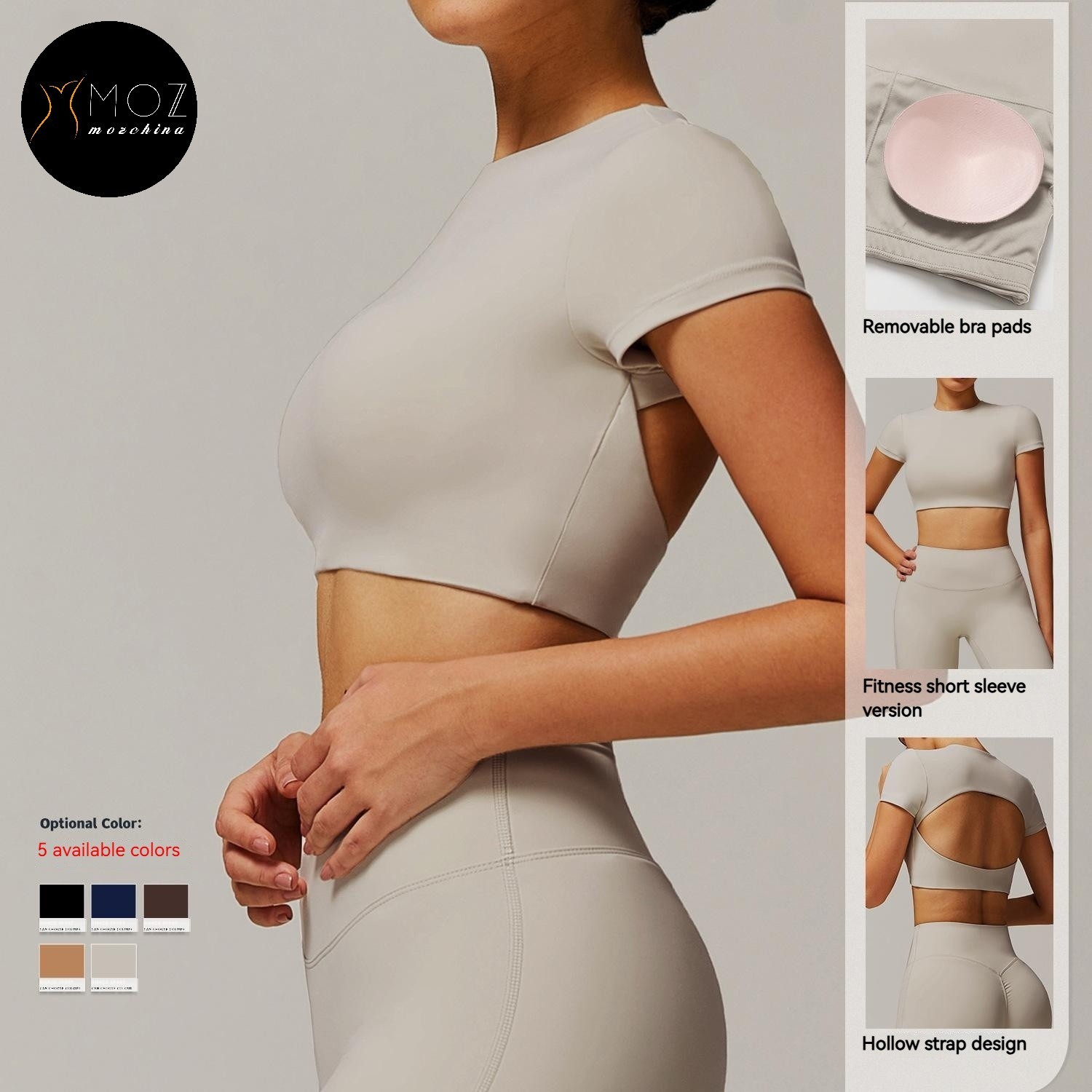 Round Neck Quick-Dry Yoga T-Shirt Short Sleeve Cutout Back Design Outdoor Running Workout Fitness Top Athletic Wear for Women