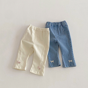 Pantalon Capri en Jean pour Fille, Taille Élastique, avec Nœud Mignon, pour Enfants de 1 à 3 Ans – Collection 2026, Vente Flash - Product Image 2