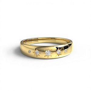 Trendy 18K Gold Plated Round Brilliant Cut Diamond Light-Weight <b>Dome</b> <b>Ring</b> Celestial Starburst Chunky Flush Set Gypsy Band - Product Image 1