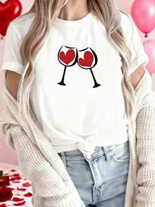 T-shirt da donna a maniche corte con stampa a cuore per San Valentino, girocollo, casual, primavera estate, in jersey di cotone - Product Image 3