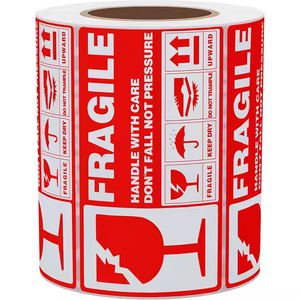 Hot bán tùy chỉnh màu đỏ dễ vỡ dính tráng giấy <span class=keywords><strong>Sticker</strong></span> nhãn cảnh báo cho hậu cần vận chuyển nhãn dán sử dụng trên cuộn - Product Image 1
