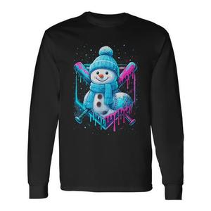Camiseta de manga larga con diseño de muñeco de nieve de béisbol para niños, diseño divertido de invierno - Product Image 1