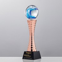Nouveau Trophée Rond en Verre Cristal Bleu Vague, Récompense Sphérique Créative, Modèle Sculpté, Cadeau d'Affaires Personnalisé, Commémoratif